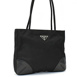 Prada Tote Bag Shoulder Triangle Plat Logo Black